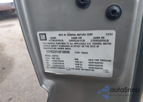 2003 GMC Sierra 2500Hd Sle из США, поврежденный, VIN 1GTHC231X3F209595